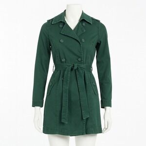 American Eagle Outfitters Trench Coat Womens Green Belted Jacket Y2K Vintage